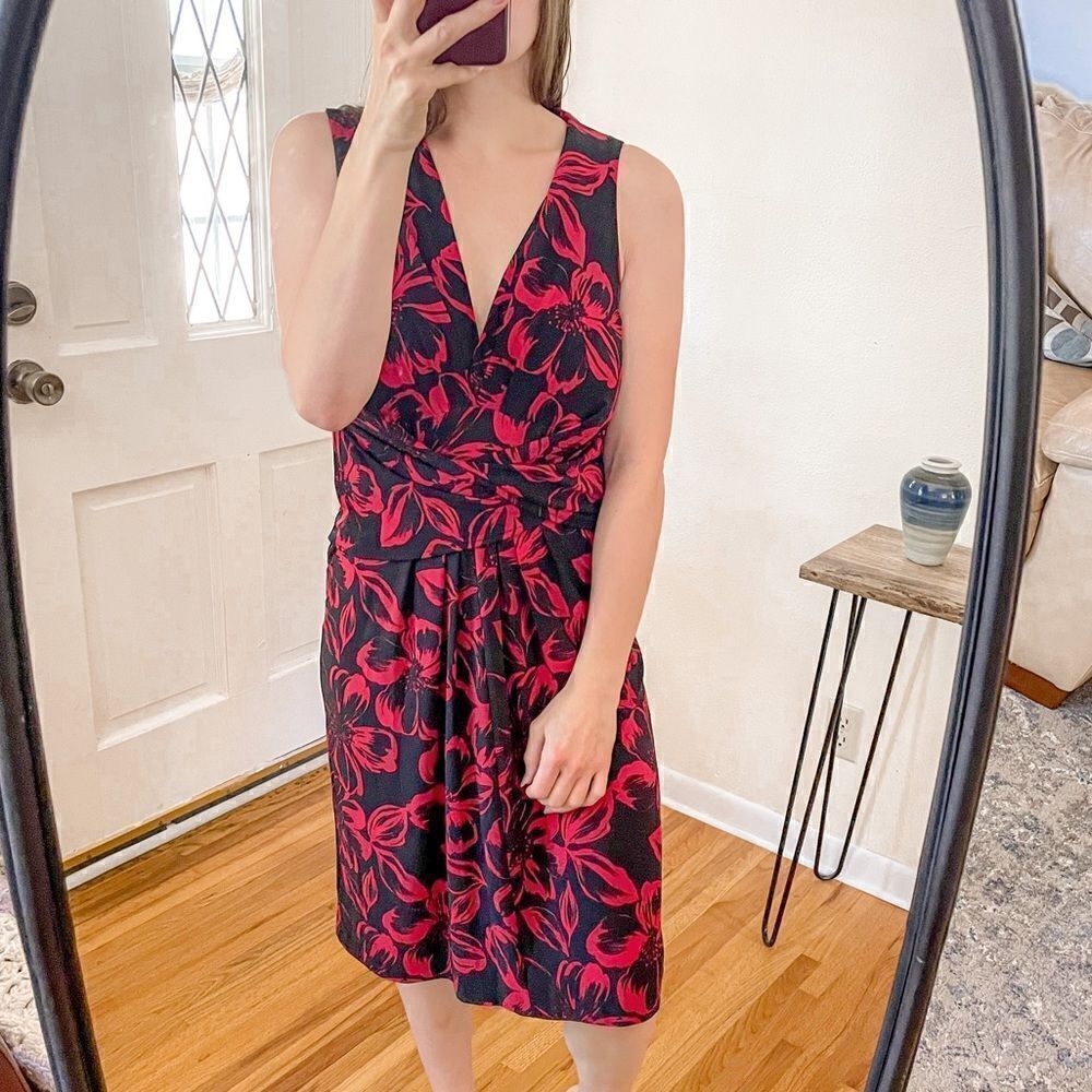 Norma Kamali Tie Waist Jersey Dress Hibiscus Floral L